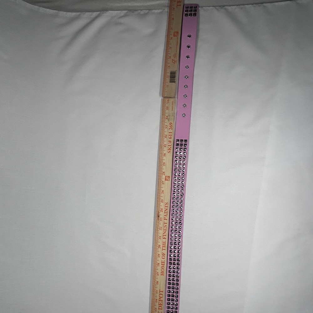 Pink Faux Leather Studded Belt 3 Row Silver Pyramid Studs Punk Emo NWOT - Picture 7 of 7